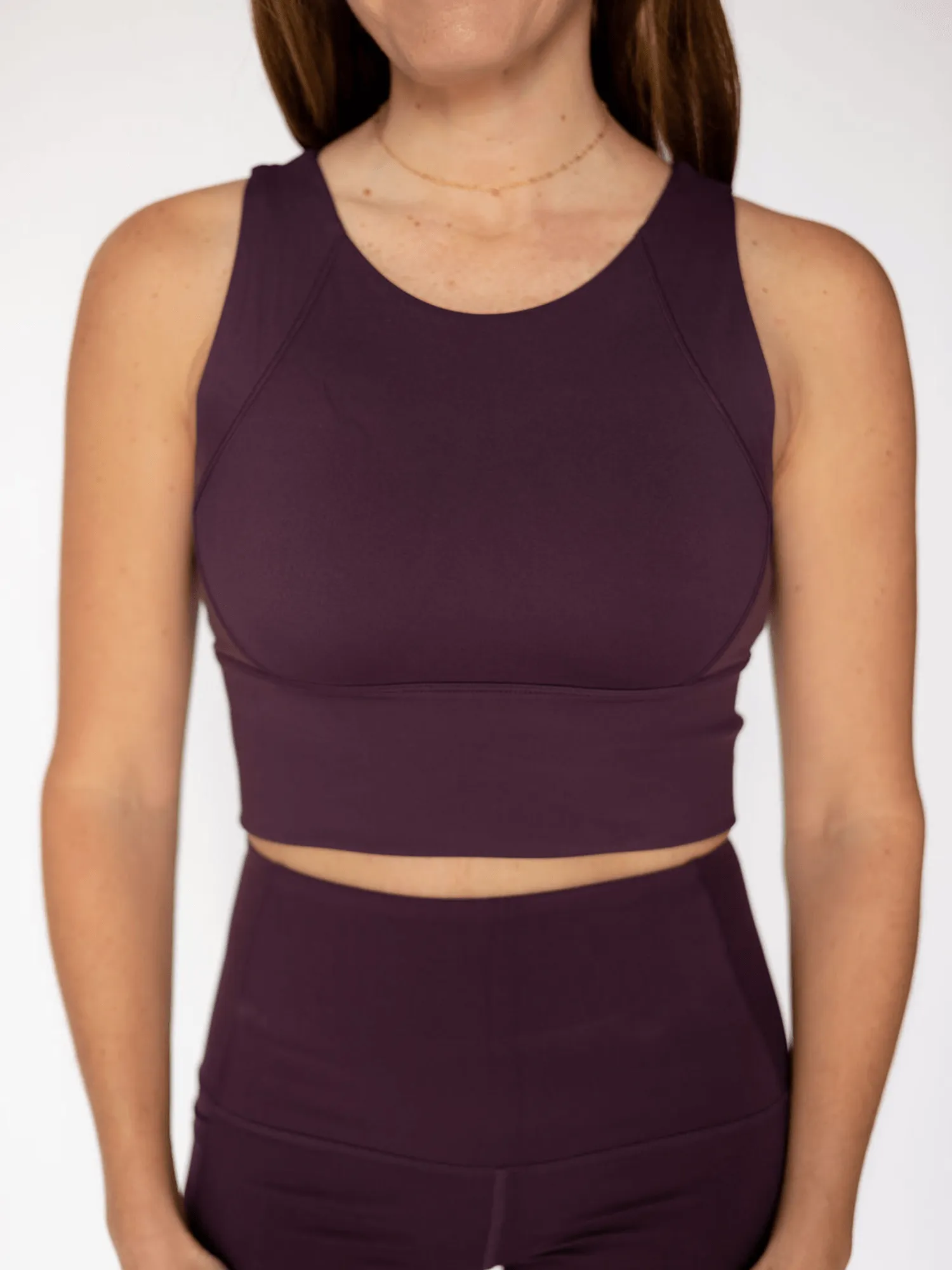 Eggplant Purple "Robin" Hi-Impact Hi-Neck Longline Sports Bra