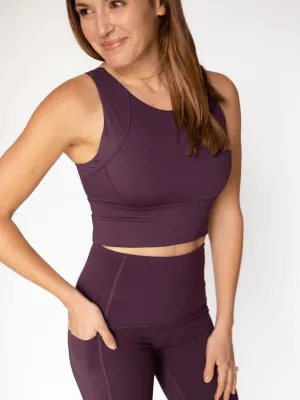 Eggplant Purple "Robin" Hi-Impact Hi-Neck Longline Sports Bra