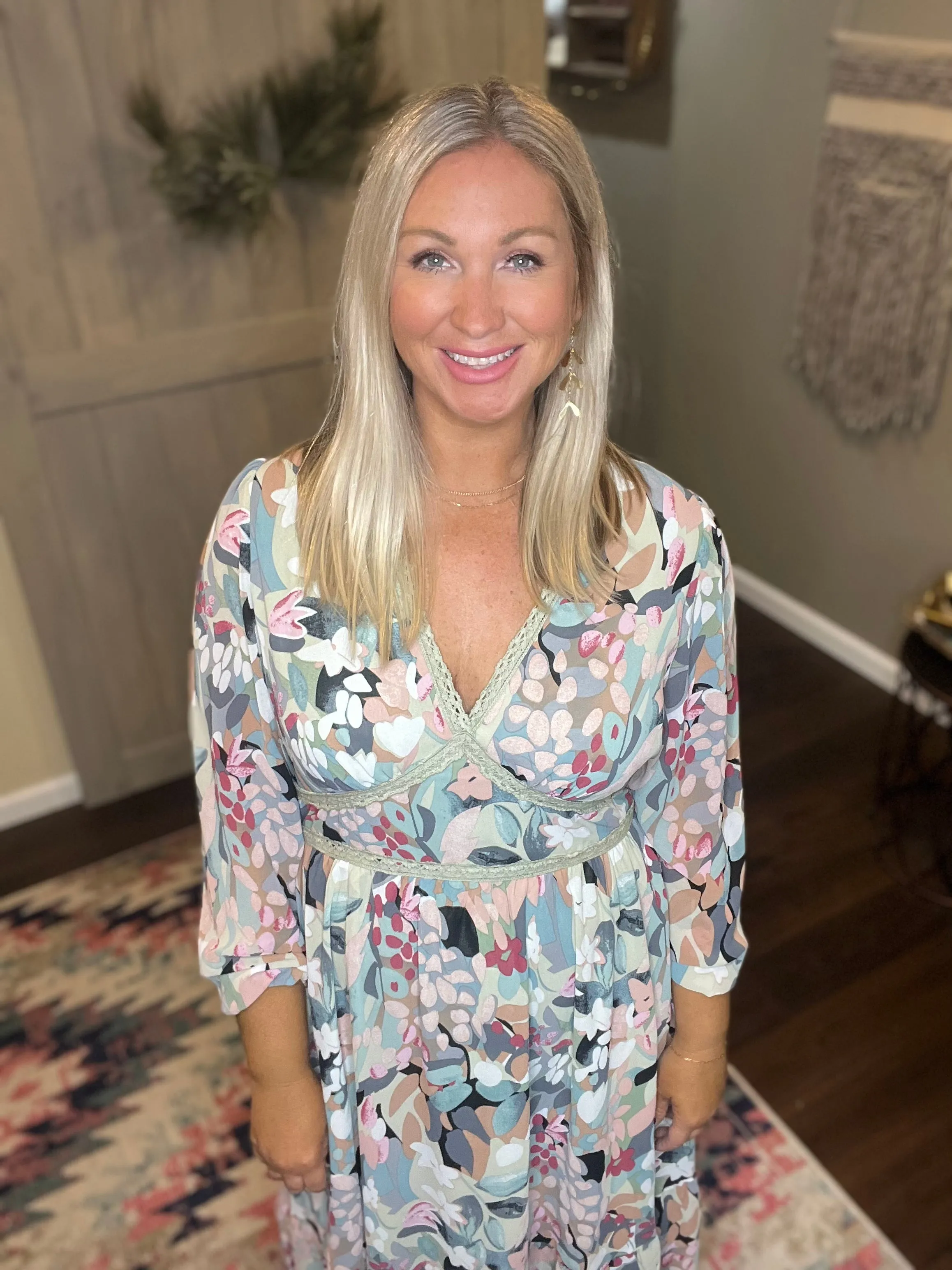 Floral Long Sleeve Midi Dress