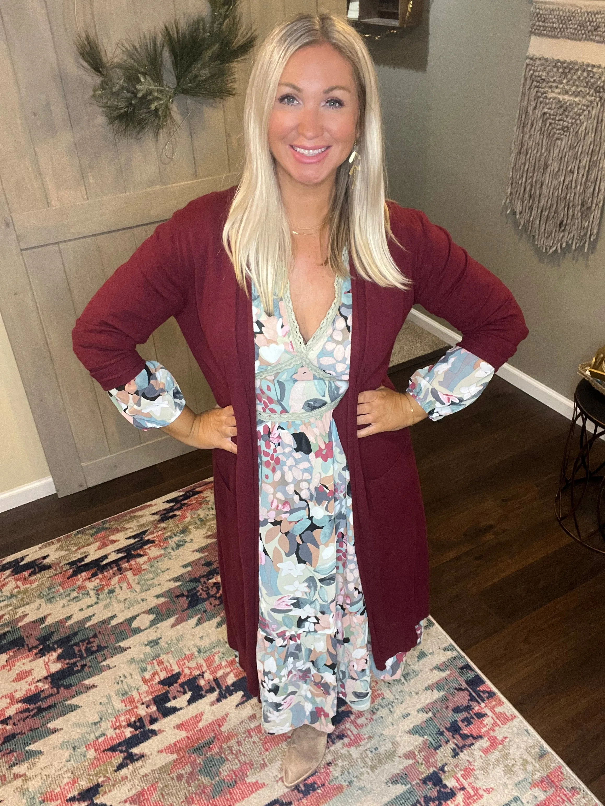 Floral Long Sleeve Midi Dress