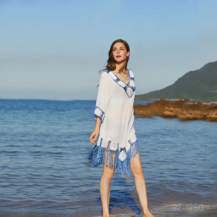 Patchwork Weave Tassel Beach Cover Up