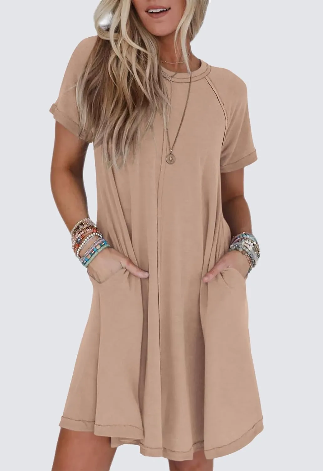 PRETTYGARDEN Women's Summer Casual T Shirt Dresses 2024 Short Sleeve Crew Neck Swing Dress with Pockets Short Dress