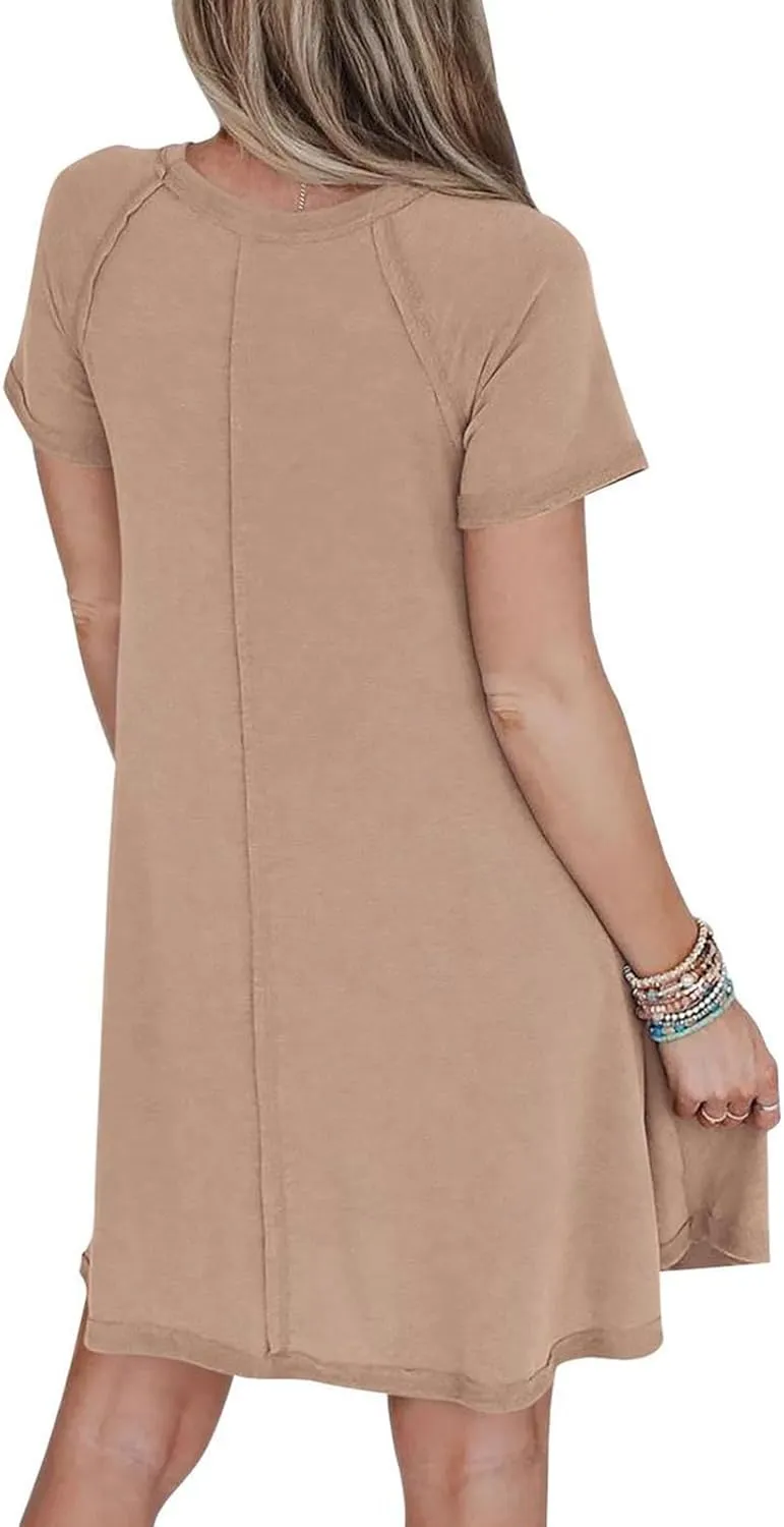 PRETTYGARDEN Women's Summer Casual T Shirt Dresses 2024 Short Sleeve Crew Neck Swing Dress with Pockets Short Dress