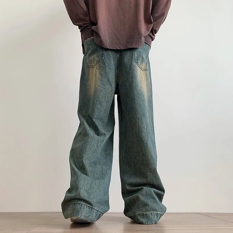 Wiaofellas  -  Distressed Vintage Blue Jeans Pants Men Wide-leg Denim Trousers Male Oversize Streetwear Fashion Casual Baggy Straight Jeans
